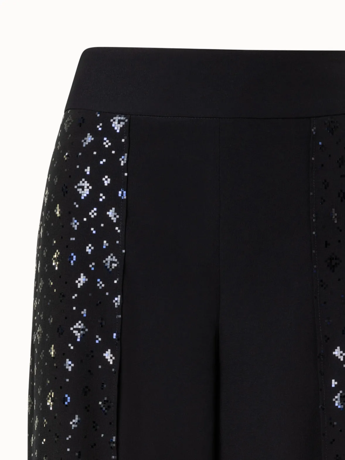Double-Layer Silk Crêpe Wide Leg Pants with Pixel Foil Embellishment