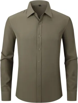 Dress Shirts for Men's Long Sleeve Button Down Shirt Slim Fit Business Formal Stretch Shirt