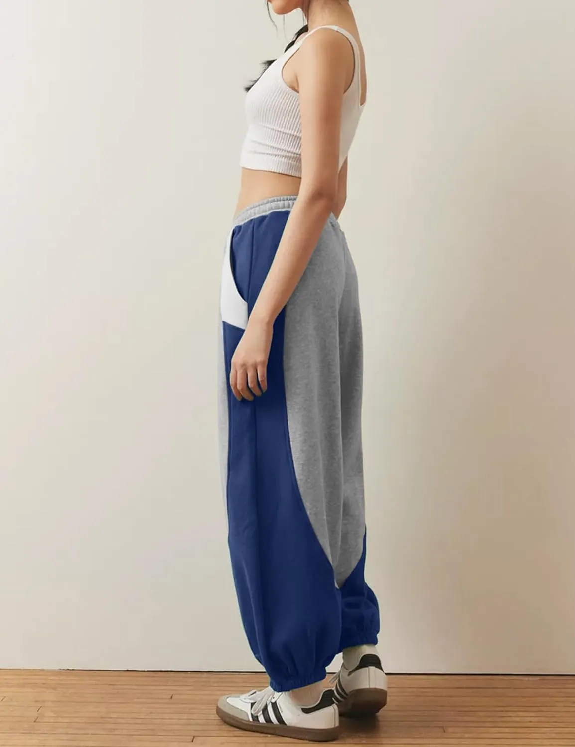 Eisctnd Women Colorblock Sweatpants Warm Sherpa Lined Athletic Fleece Jogger Pants Drawstring Winter Workout Trousers
