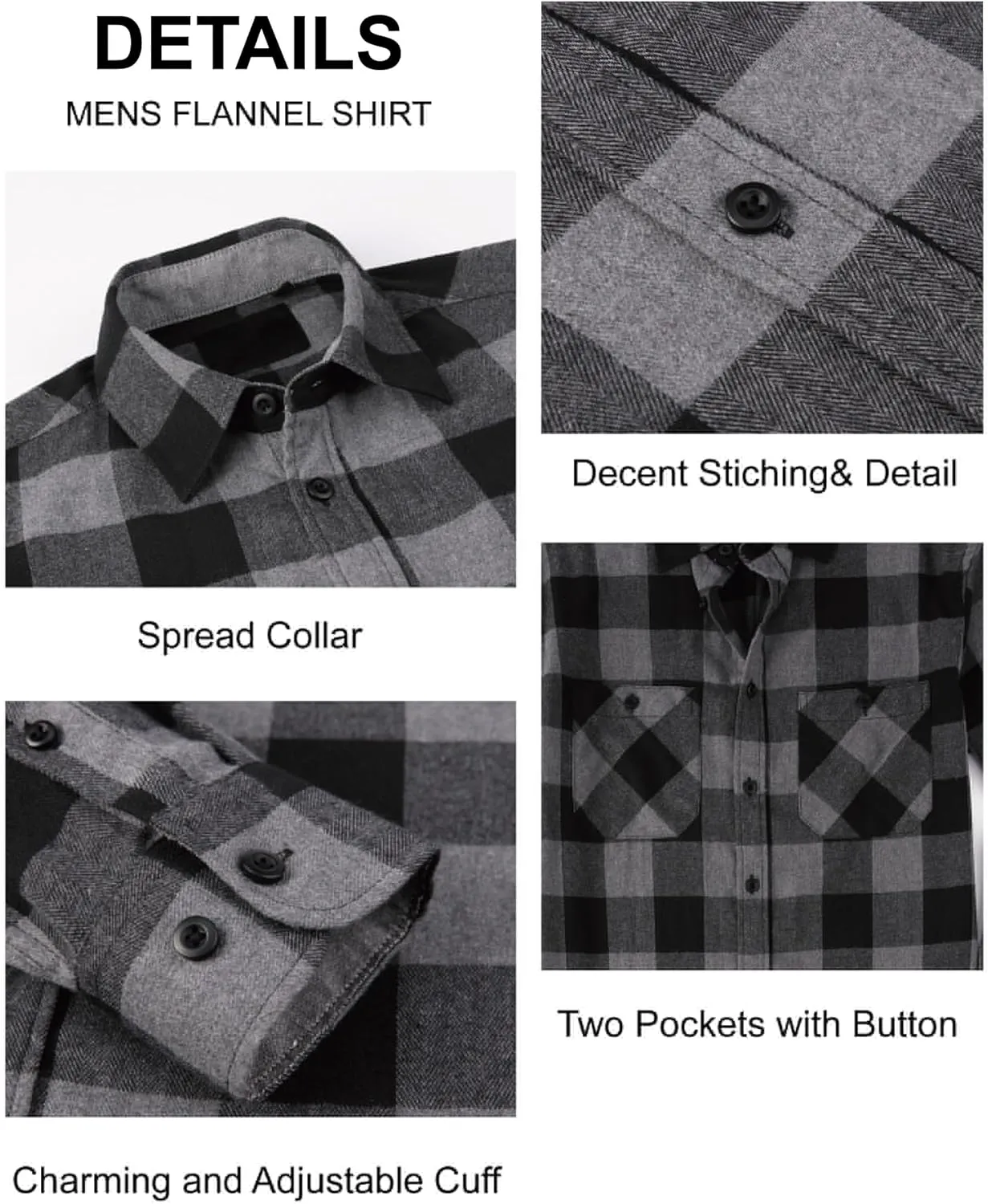 Esabel.C Mens Flannel Shirt Regular Fit Long Sleeve,Casual Button Down Plaid Flannel Shirt for Men