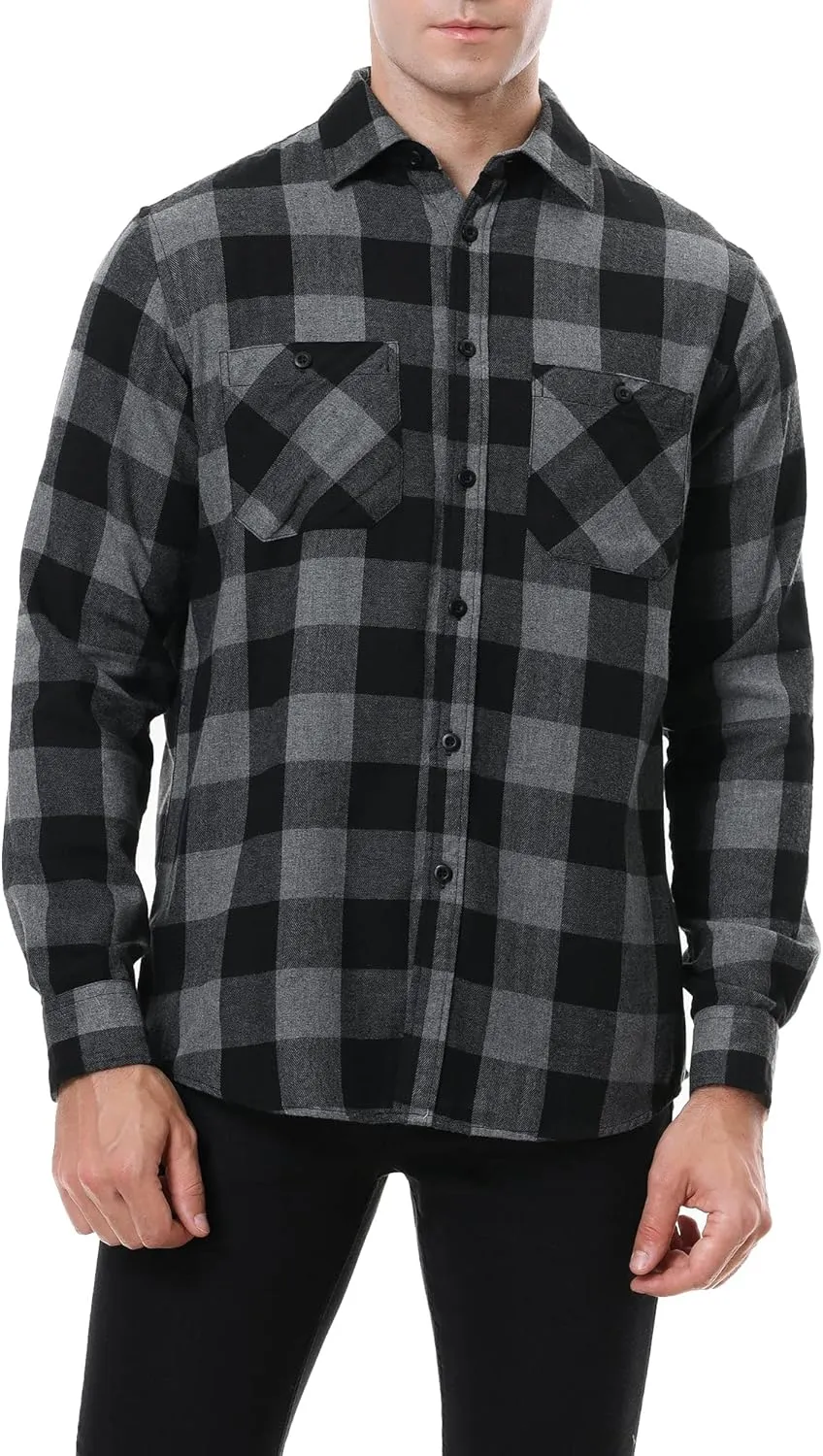 Esabel.C Mens Flannel Shirt Regular Fit Long Sleeve,Casual Button Down Plaid Flannel Shirt for Men
