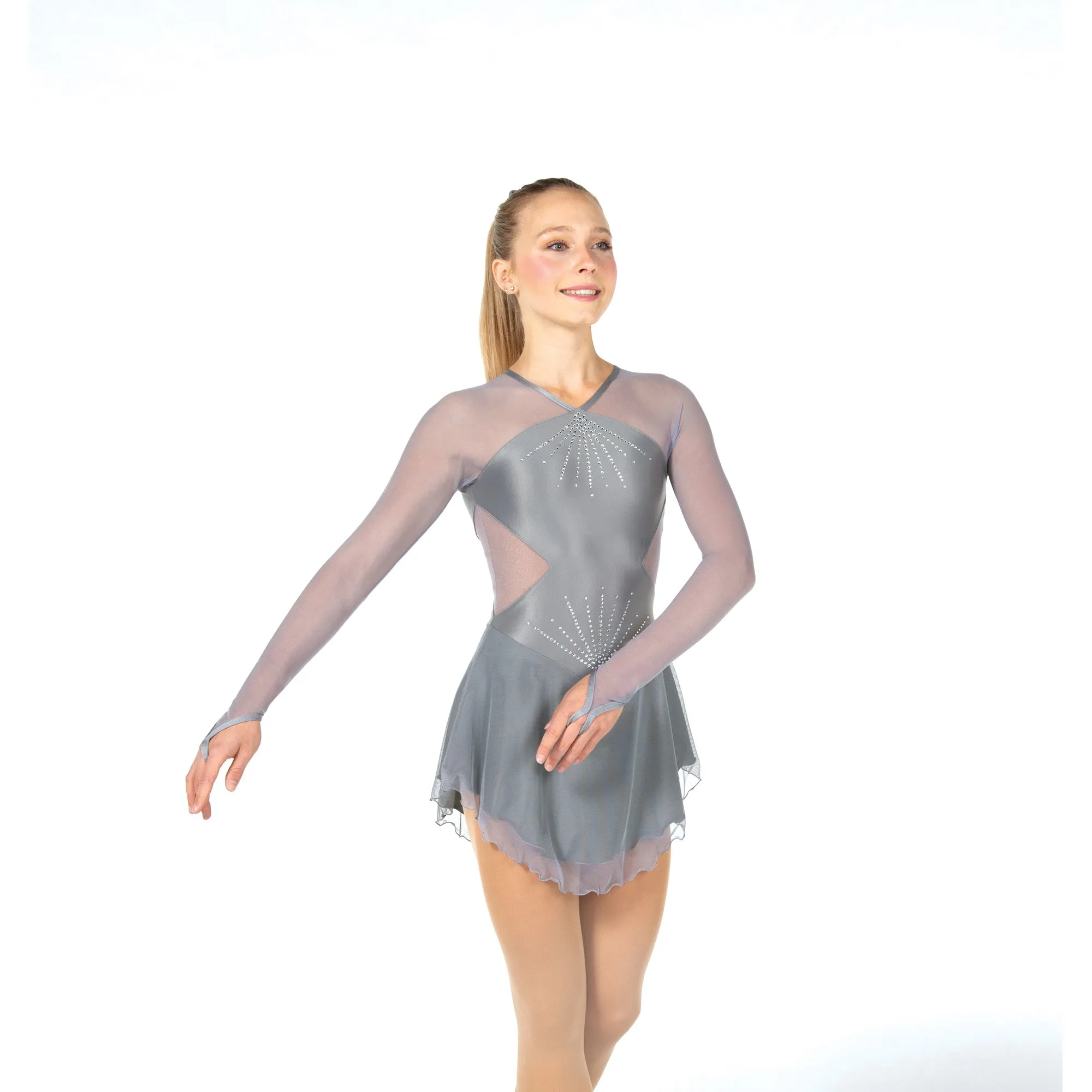 F23026R Competition Figure Skating Side Cutout Dress CRYSTALS