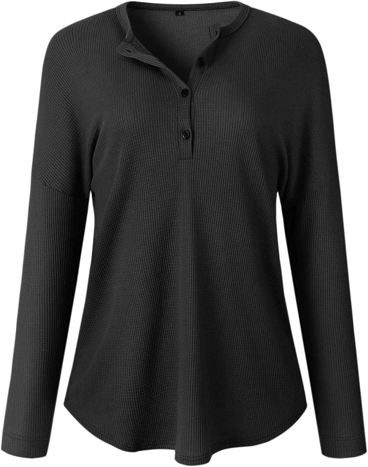 Famulily Women's Waffle Knit Tunic Tops Loose Long Sleeve Button Up V Neck Henley Shirts