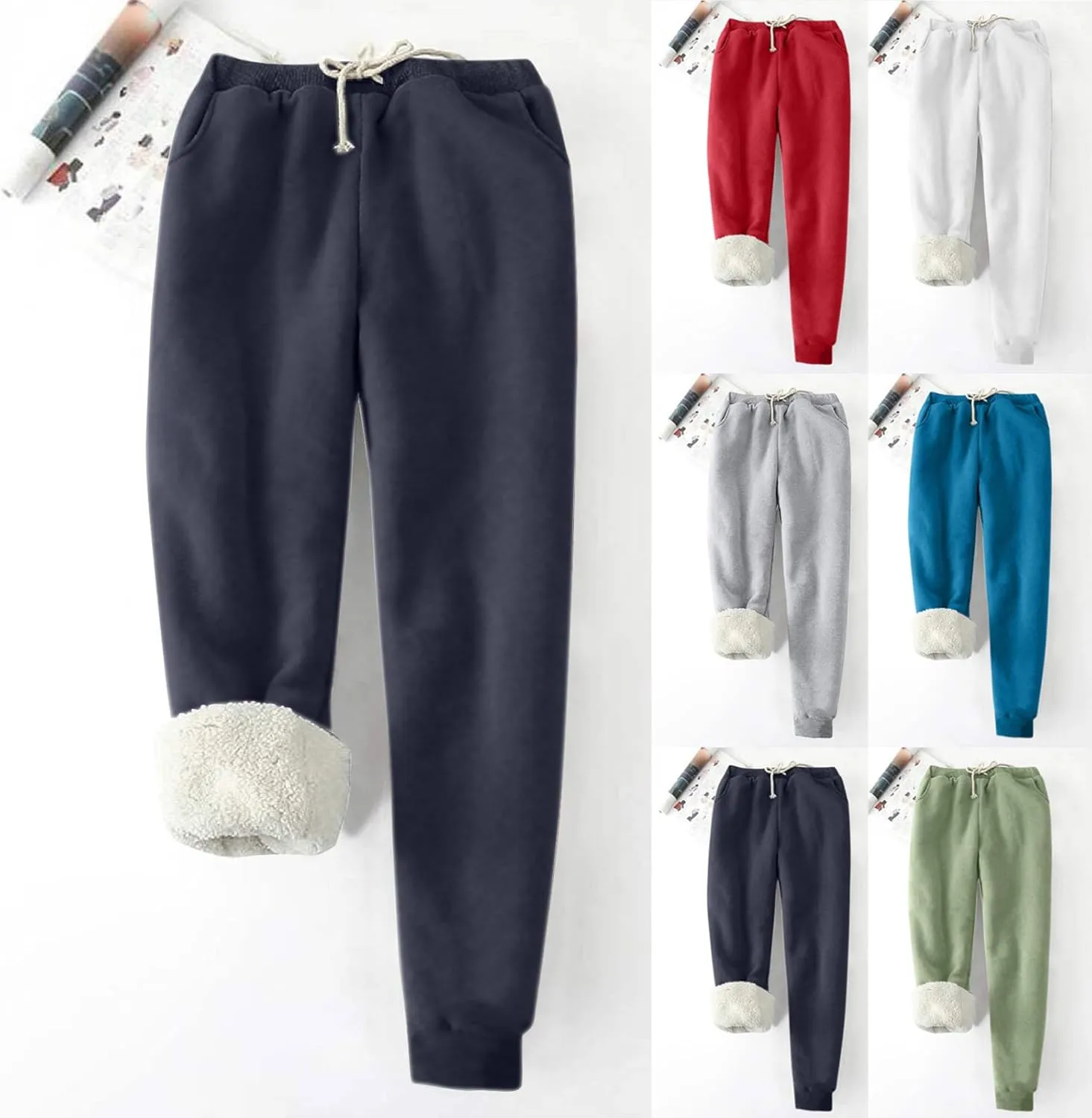 Fleece Joggers for Women Winter Warm Sweatpants Women Sherpa Lined Sweatpants with Pocket Athletic Sweatpants