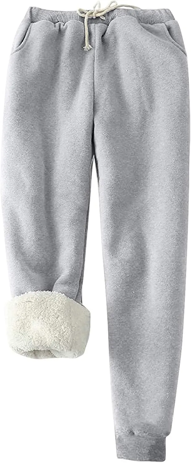 Fleece Joggers for Women Winter Warm Sweatpants Women Sherpa Lined Sweatpants with Pocket Athletic Sweatpants