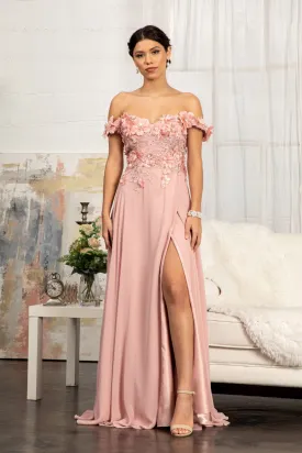 Floral 3D Applique and Embroidery Embellished Bodice A-Line Chiffon Dress GLGL3018