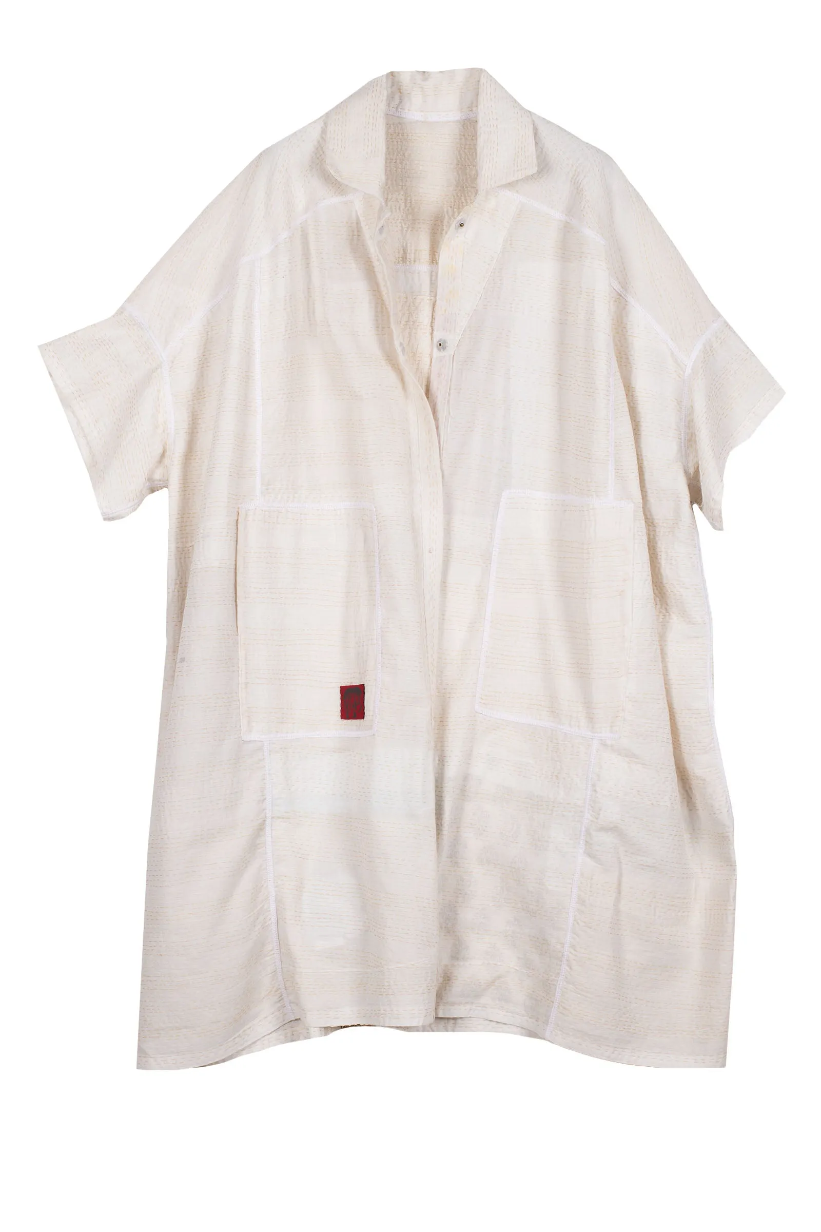 FRAYED PATCH KANTHA WIDE SHIRT DRESS - fi2448-ivy -