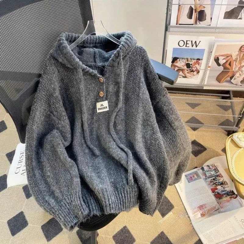 Girlary comfy school outfits Hooded Sweater Women's Autumn and Winter New Loose Lazy Style Soft Glutinous Drawstring Sweater Pullover Thread Top