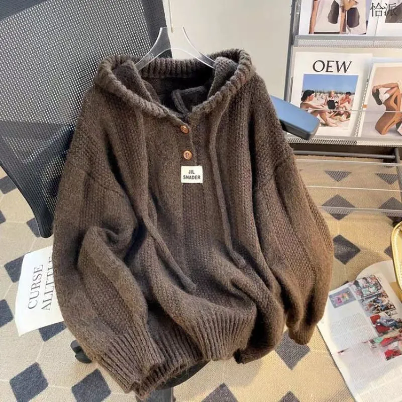 Girlary comfy school outfits Hooded Sweater Women's Autumn and Winter New Loose Lazy Style Soft Glutinous Drawstring Sweater Pullover Thread Top