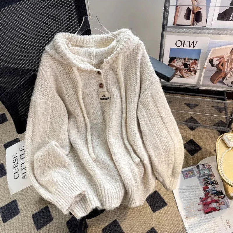 Girlary comfy school outfits Hooded Sweater Women's Autumn and Winter New Loose Lazy Style Soft Glutinous Drawstring Sweater Pullover Thread Top