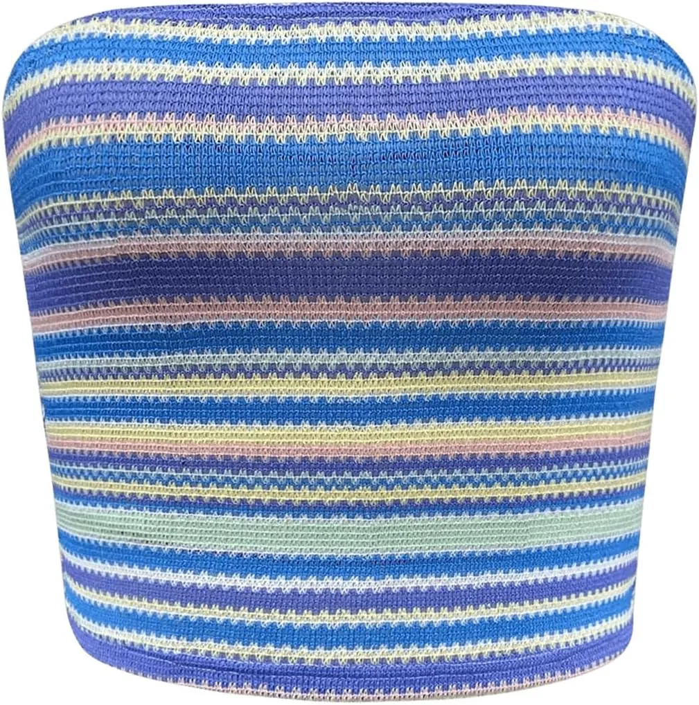 GORGLITTER Women's Strapless Stripe Knit Tube Tops Bandeau Boho Summer Backless Sleeveless Colorful Going Out Crop Top
