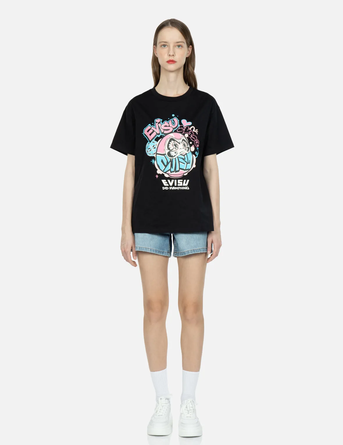 Graffiti Daruma Print Boyfriend T-shirt
