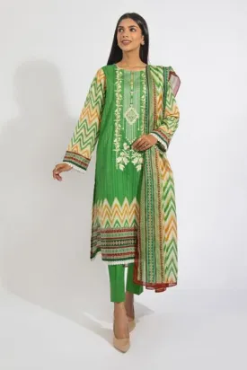 Green Printed Lawn Pakistani Suit Set With Embroidery
