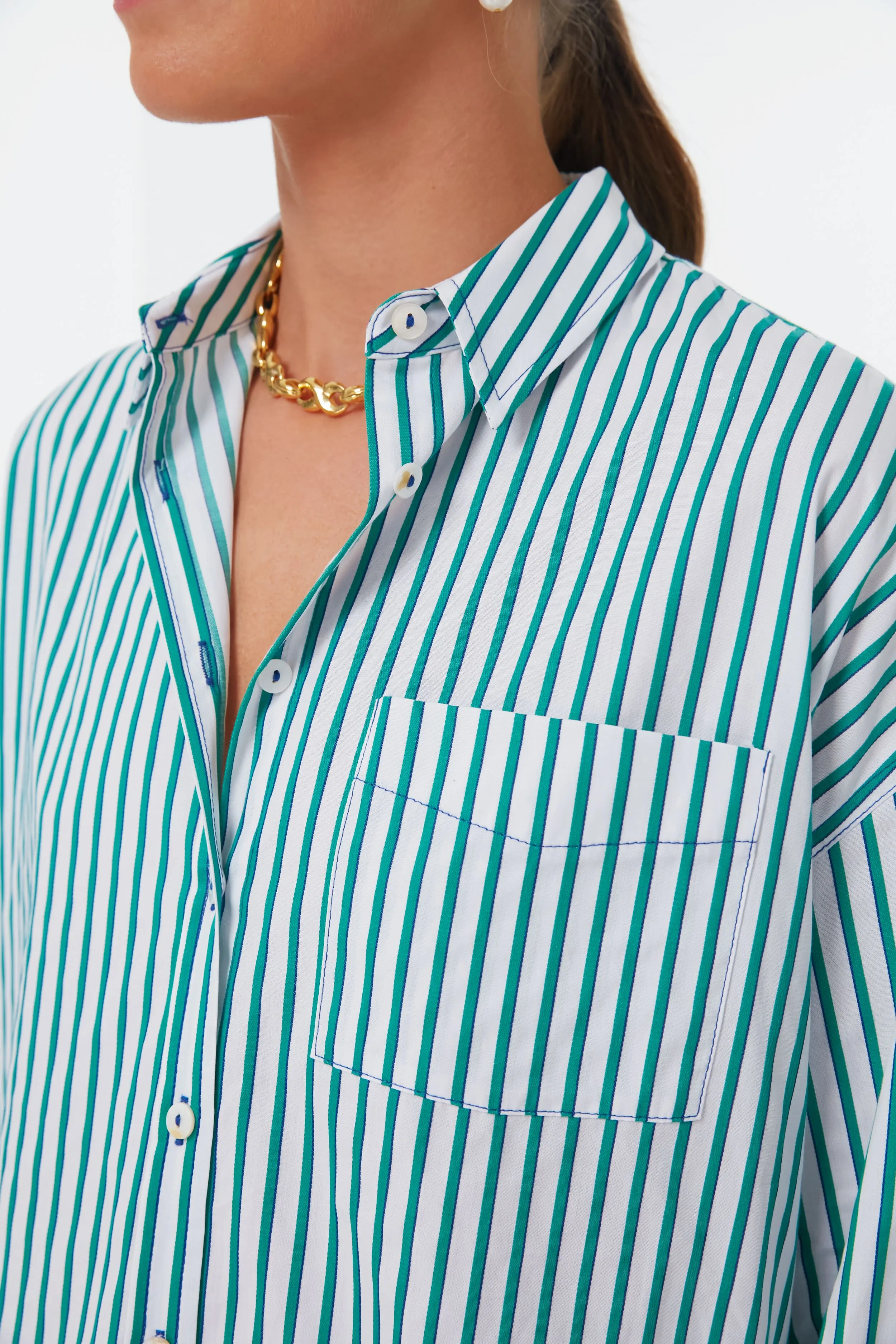 Green Striped Adair Boyfriend Shirt