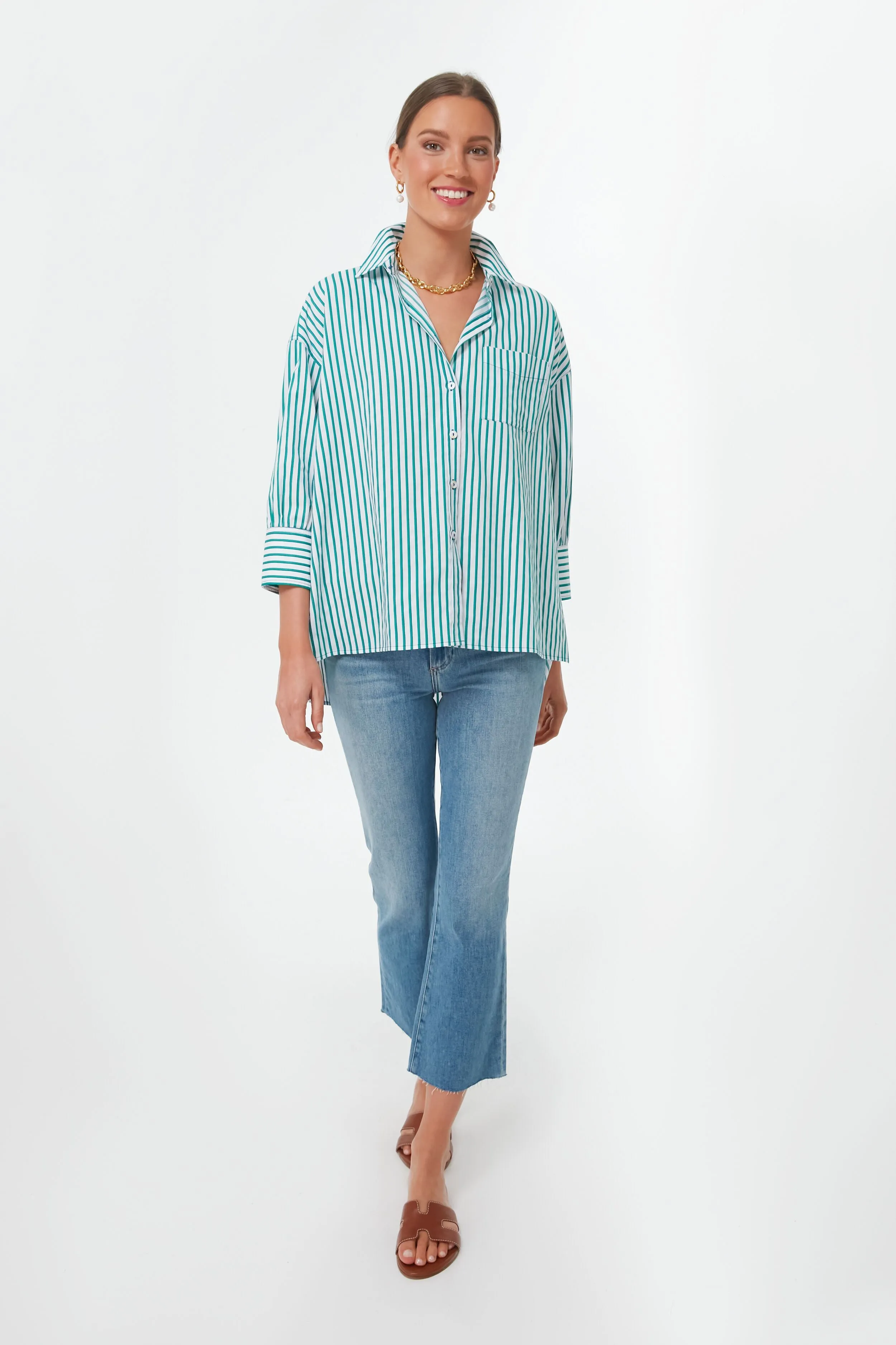 Green Striped Adair Boyfriend Shirt