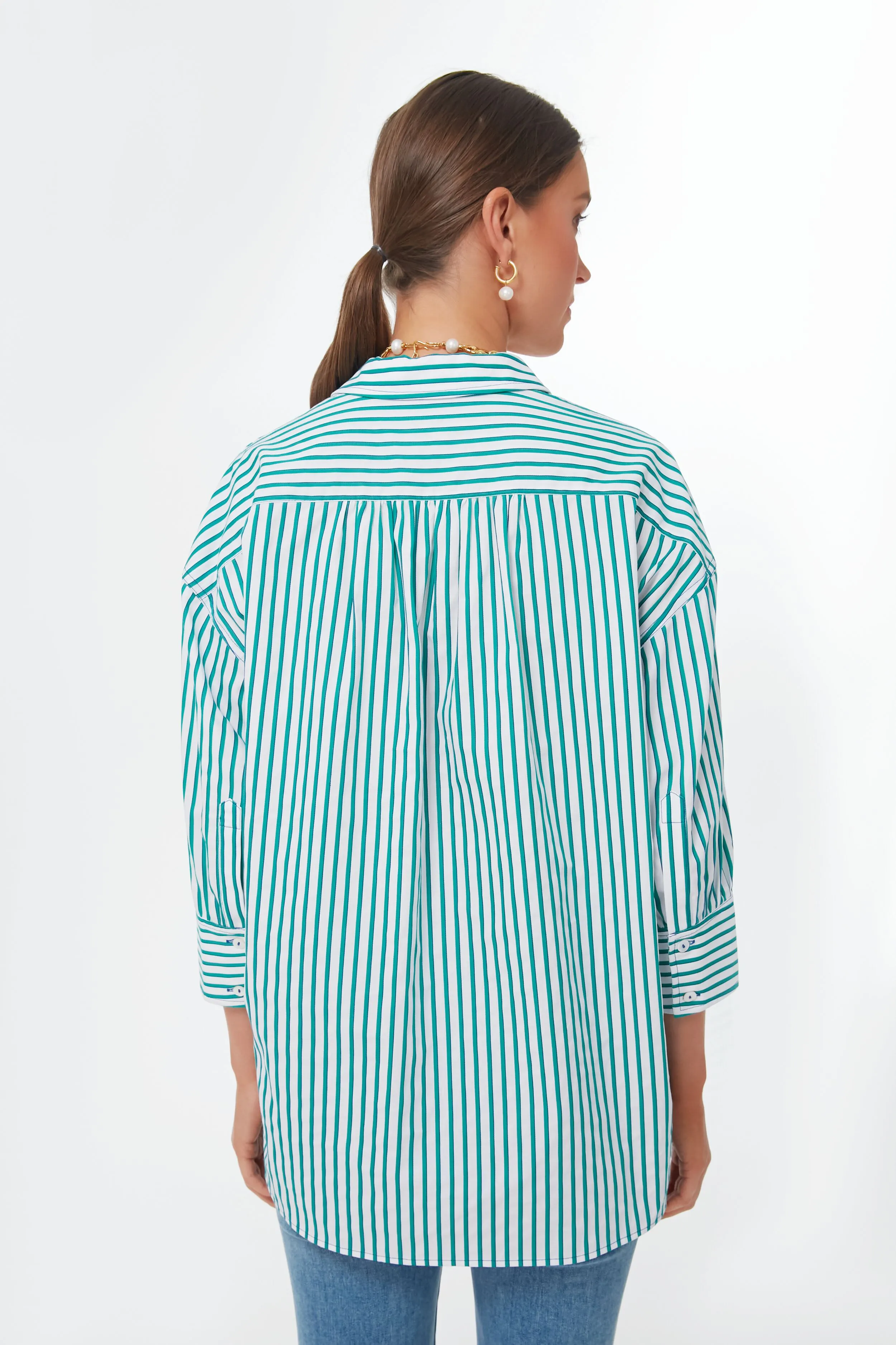 Green Striped Adair Boyfriend Shirt