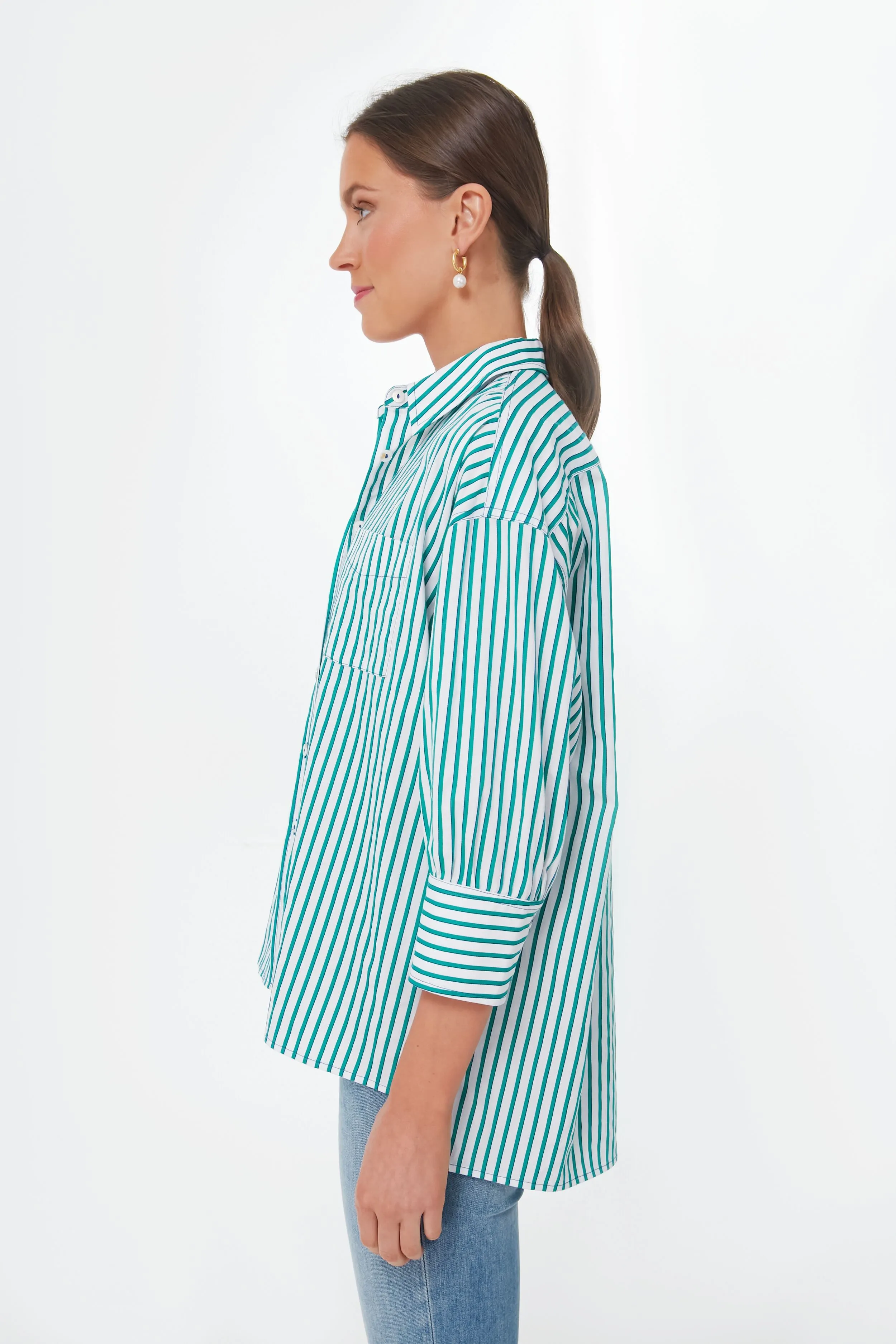 Green Striped Adair Boyfriend Shirt