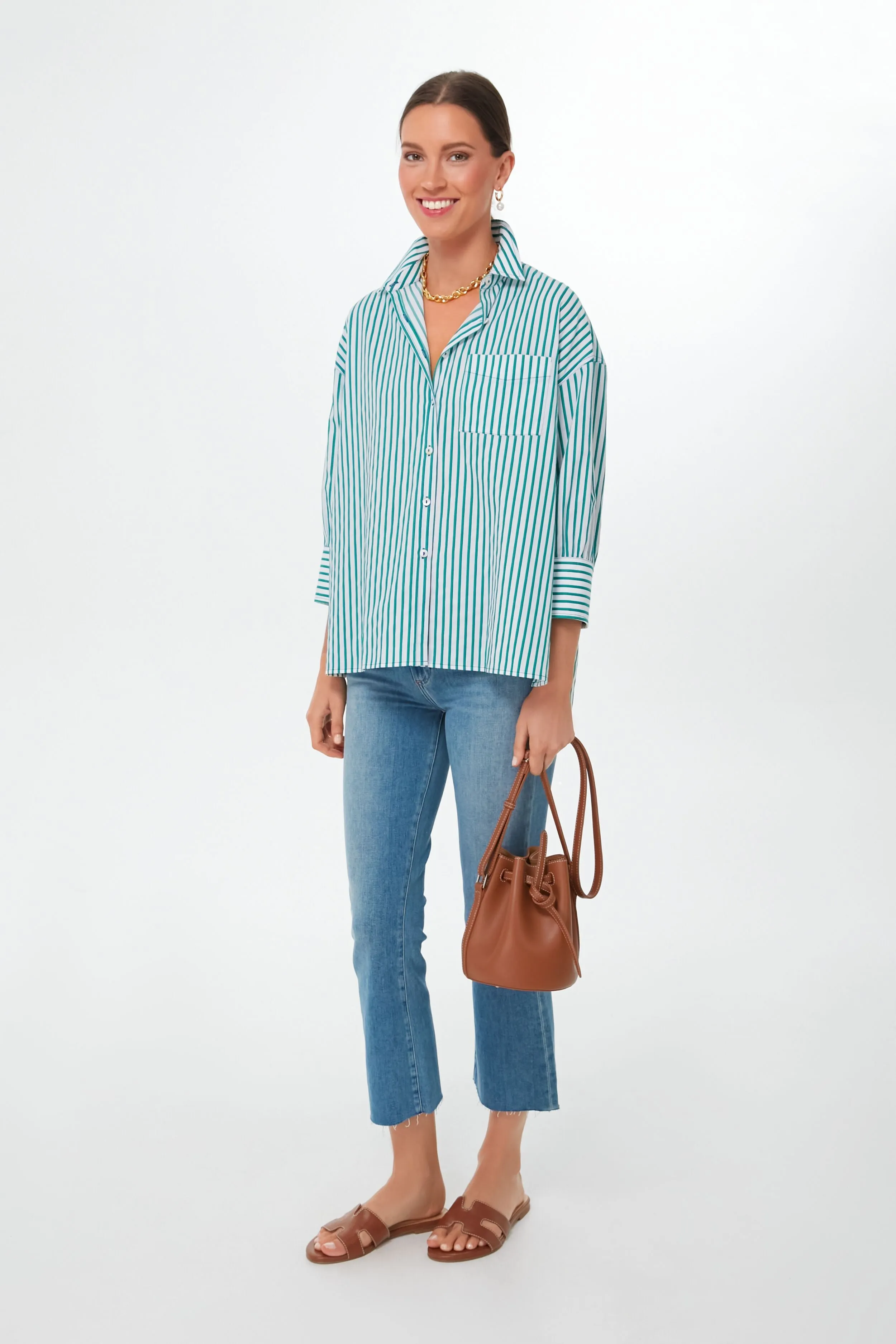 Green Striped Adair Boyfriend Shirt