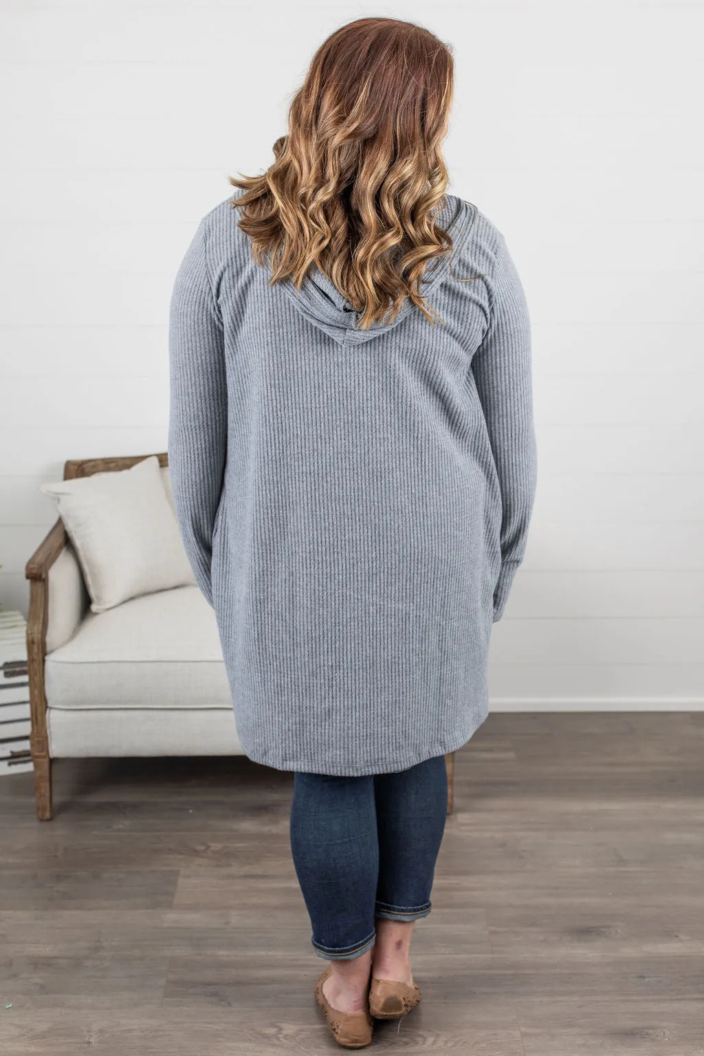 IN STOCK Claire Hooded Waffle Cardigan - Light Grey