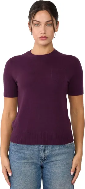 JENNIE LIU Womens 100% Cashmere Crewneck Short Sleeve Sweater