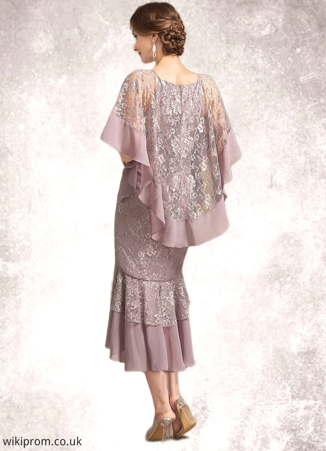 Jode Trumpet/Mermaid Scoop Neck Asymmetrical Chiffon Lace Mother of the Bride Dress SWK126P0014945