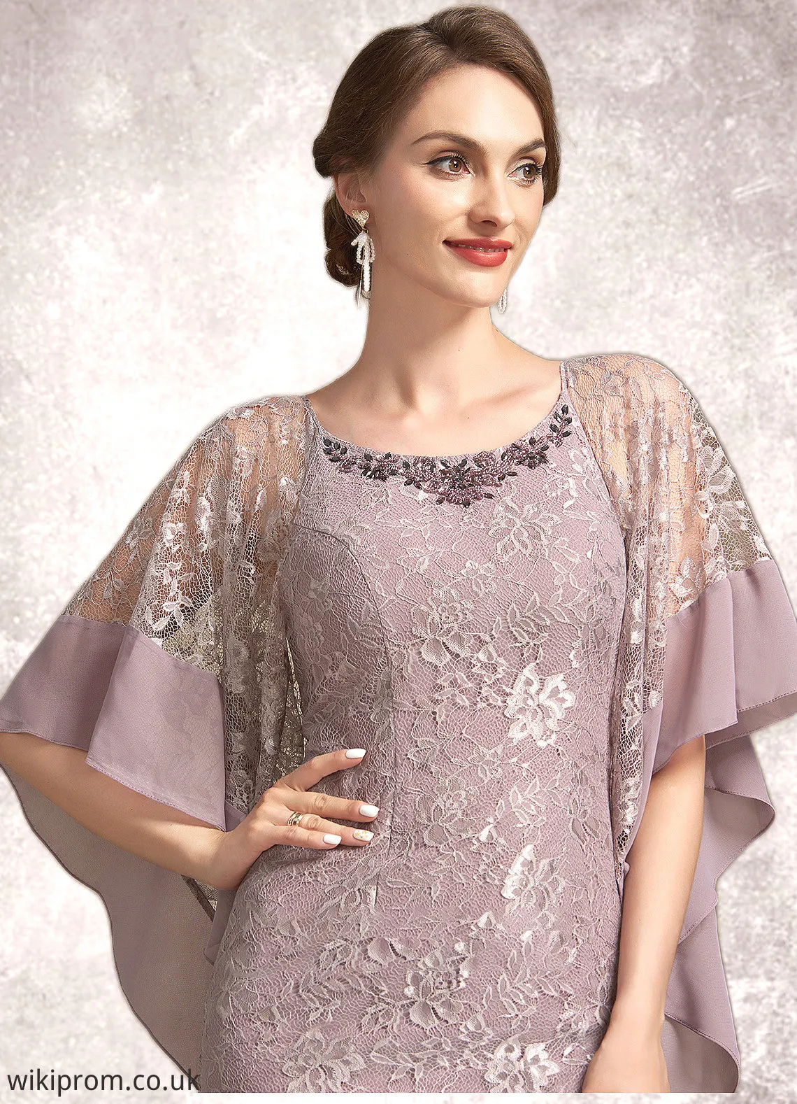 Jode Trumpet/Mermaid Scoop Neck Asymmetrical Chiffon Lace Mother of the Bride Dress SWK126P0014945