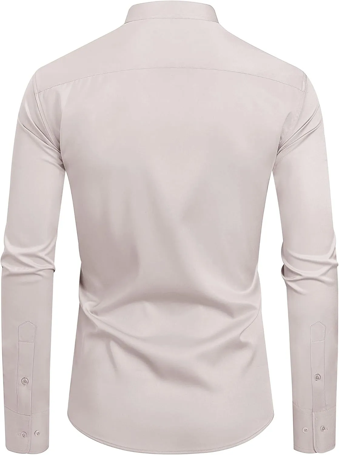 J.VER Mens Banded Collar Dress Shirts Long Sleeve Button Down Mandarin Collar Shirt Solid Stretch Shirt with Pocket