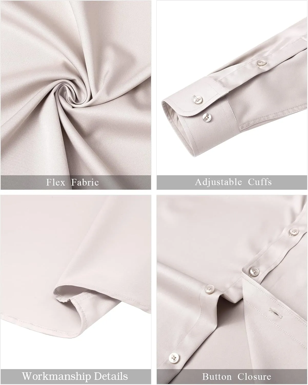 J.VER Mens Banded Collar Dress Shirts Long Sleeve Button Down Mandarin Collar Shirt Solid Stretch Shirt with Pocket