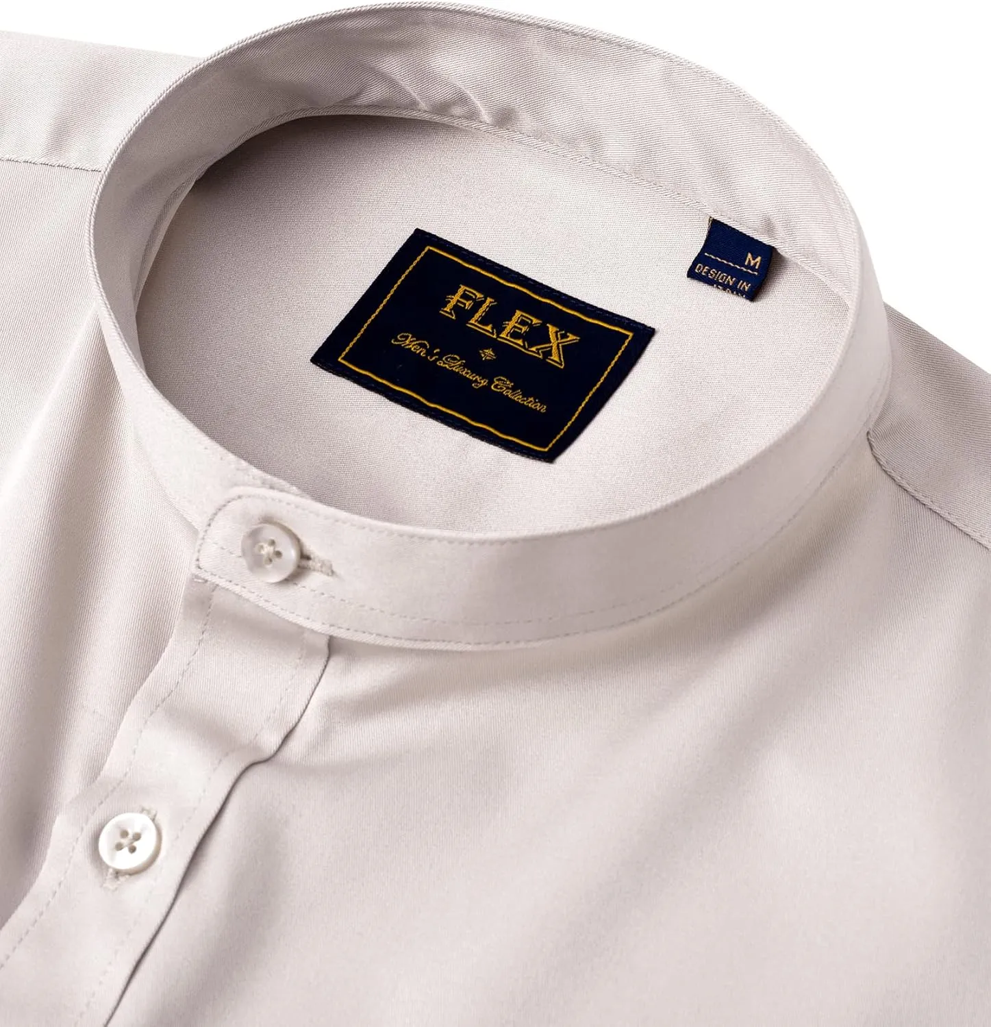 J.VER Mens Banded Collar Dress Shirts Long Sleeve Button Down Mandarin Collar Shirt Solid Stretch Shirt with Pocket