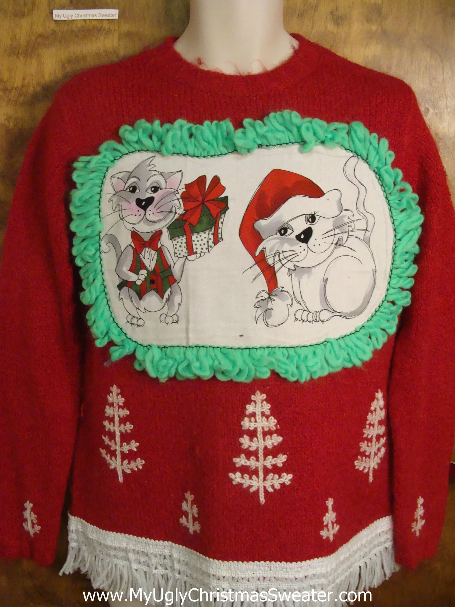 Knit Trees Cat Christmas Sweater