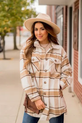 Large Button Plaid Print Pocket Shacket