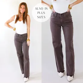 Last Chance Size 0, 15 22W & 24W | Judy Blue | New Attention 90's Destroy Hem Straight Leg Jeans in Dark Brown