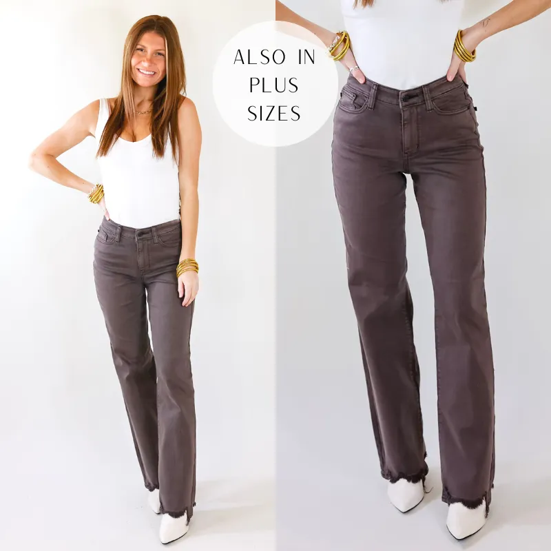Last Chance Size 0, 15 22W & 24W | Judy Blue | New Attention 90's Destroy Hem Straight Leg Jeans in Dark Brown