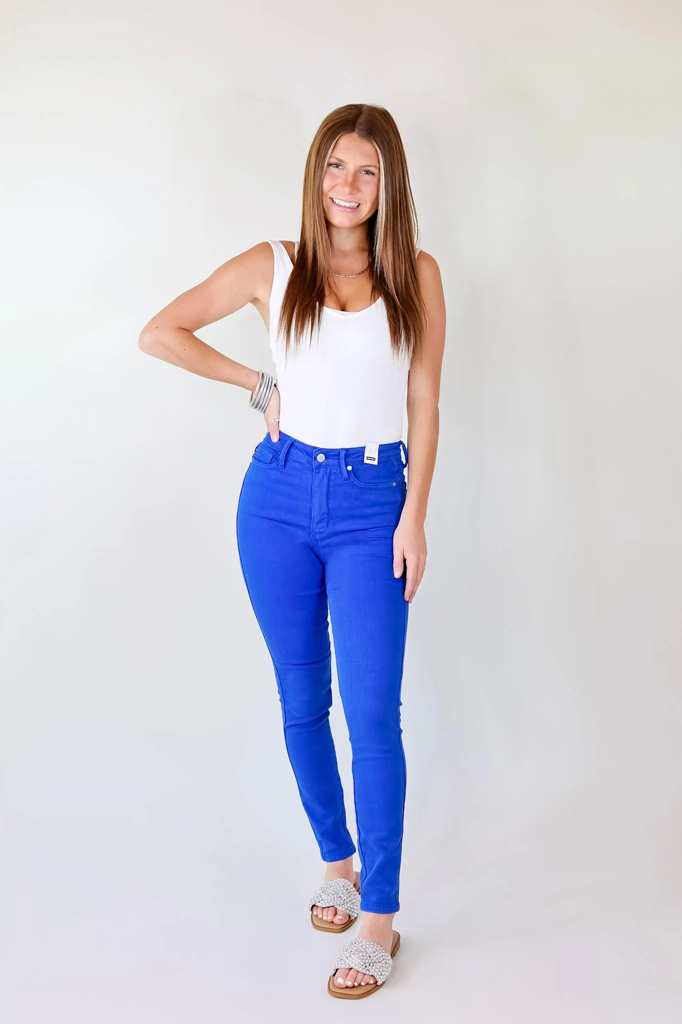 Last Chance Size 0 | Judy Blue | Vibrant Smiles Control Top Skinny Jeans in Cobalt Blue