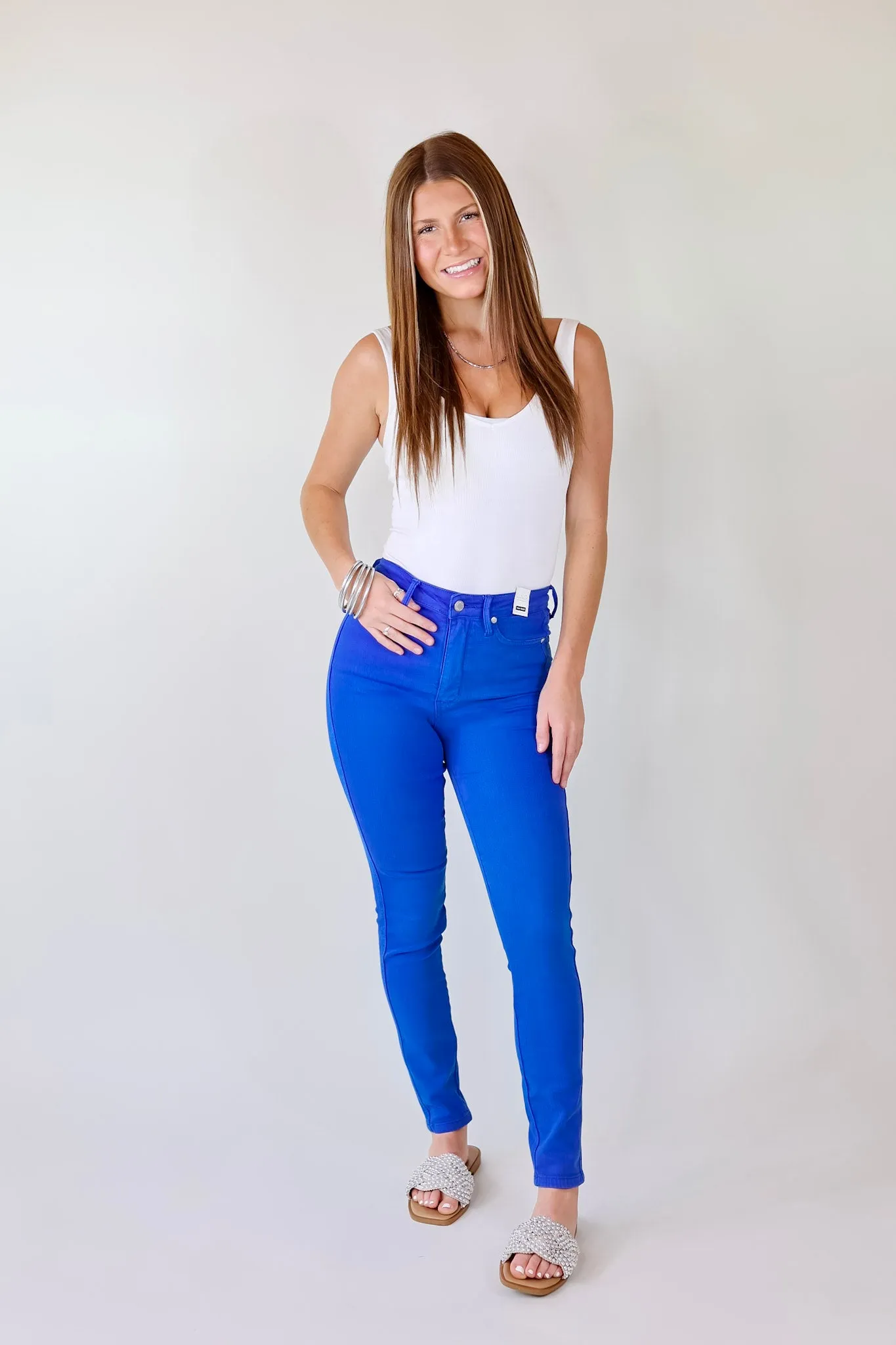 Last Chance Size 0 | Judy Blue | Vibrant Smiles Control Top Skinny Jeans in Cobalt Blue