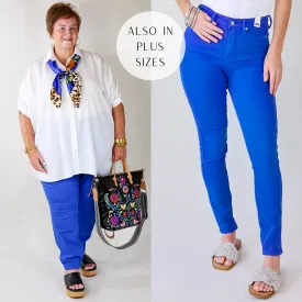 Last Chance Size 0 | Judy Blue | Vibrant Smiles Control Top Skinny Jeans in Cobalt Blue