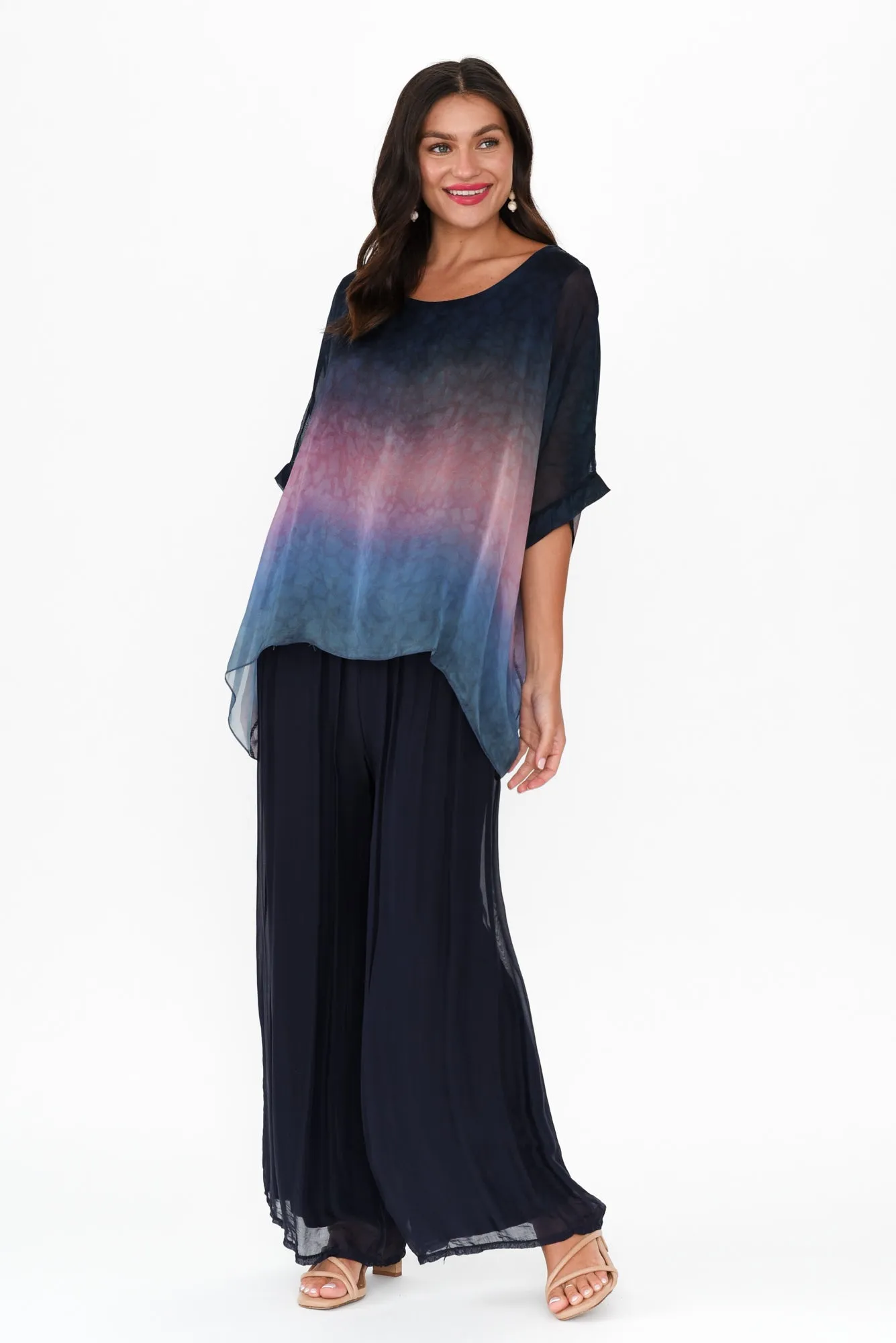 Laurier Navy Silk Wide Leg Pants