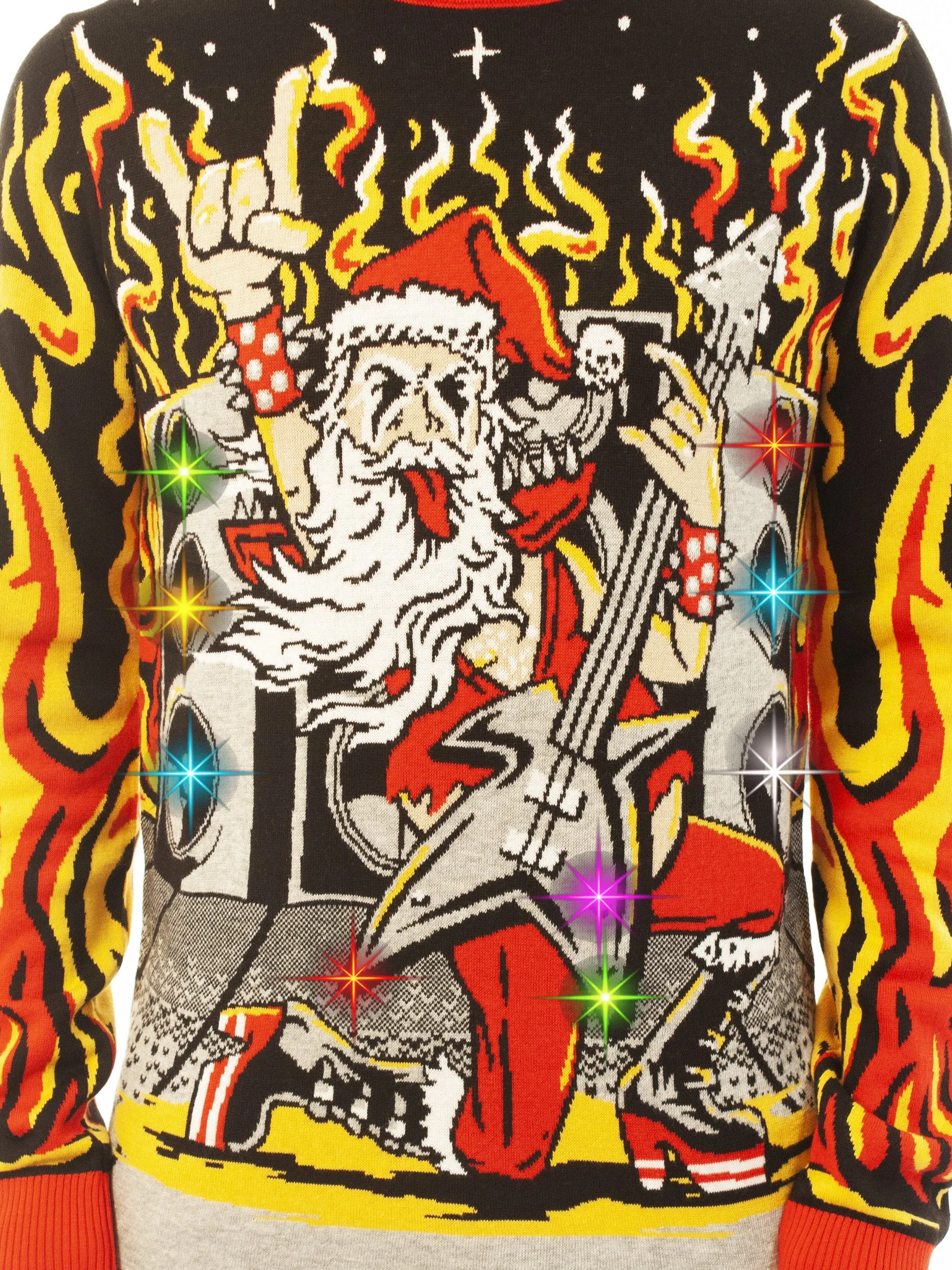 LIGHT UP- Heavy Metal Santa | Ugly Christmas Sweater For Men & Women | Unisex Sizing
