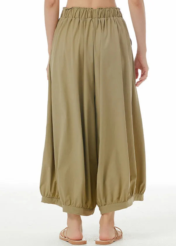 Loose Khaki Patchwork Elastic Waist Wide Leg Pants Summer LY1184