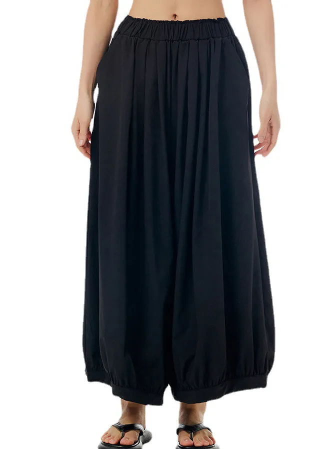 Loose Khaki Patchwork Elastic Waist Wide Leg Pants Summer LY1184