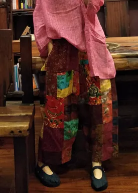 Loose Print Elastic Waist Linen Wide Leg Pants Summer LY4653