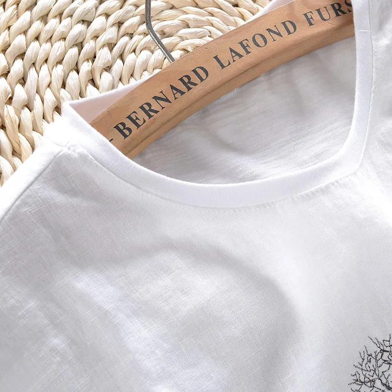 Luxury Linen Embroidered Tree T-Shirt
