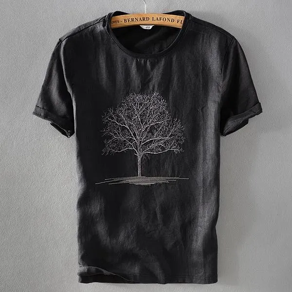 Luxury Linen Embroidered Tree T-Shirt