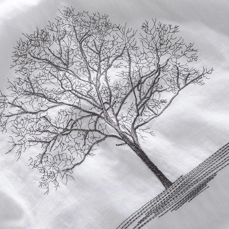 Luxury Linen Embroidered Tree T-Shirt