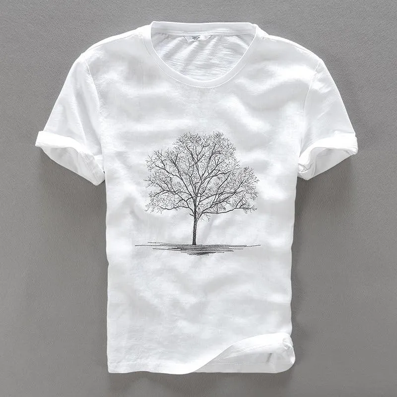 Luxury Linen Embroidered Tree T-Shirt