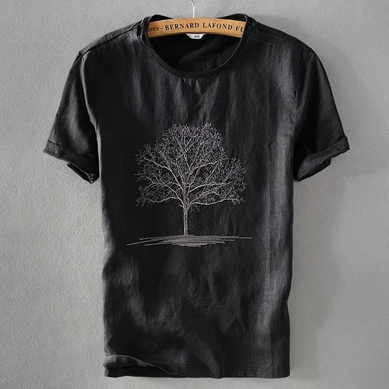 Luxury Linen Embroidered Tree T-Shirt