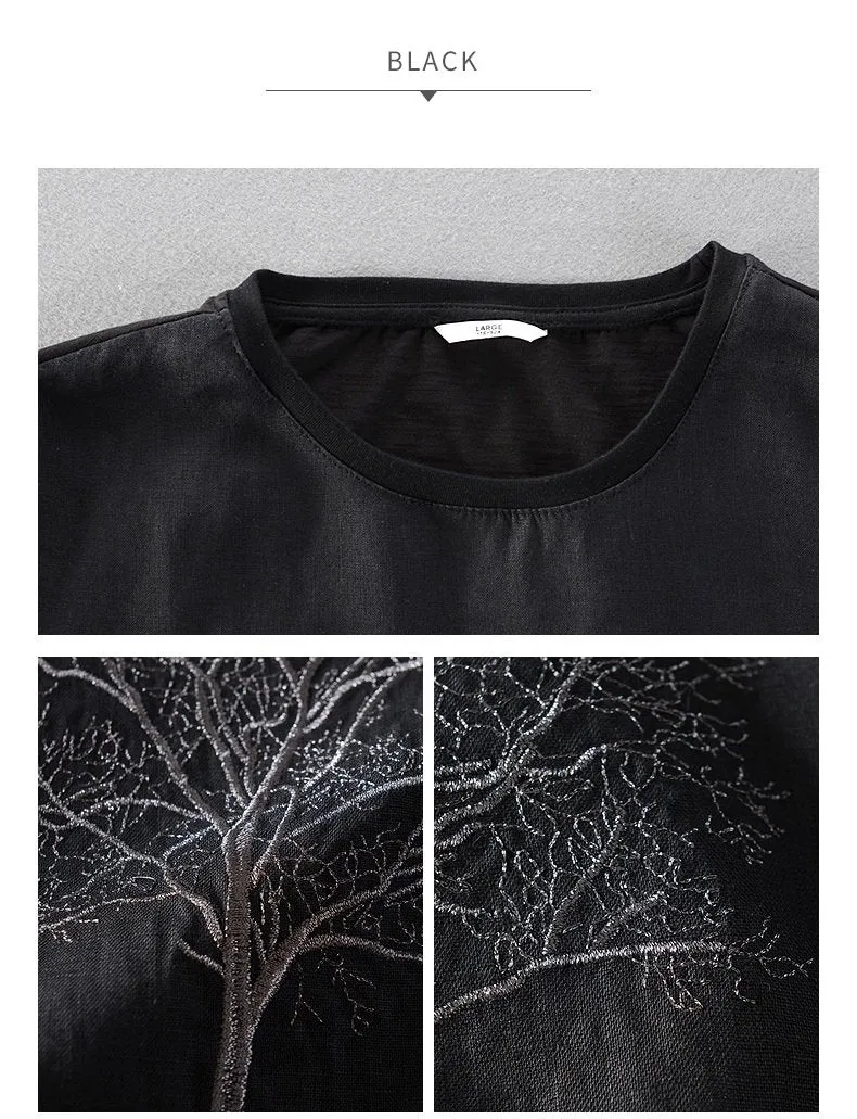 Luxury Linen Embroidered Tree T-Shirt