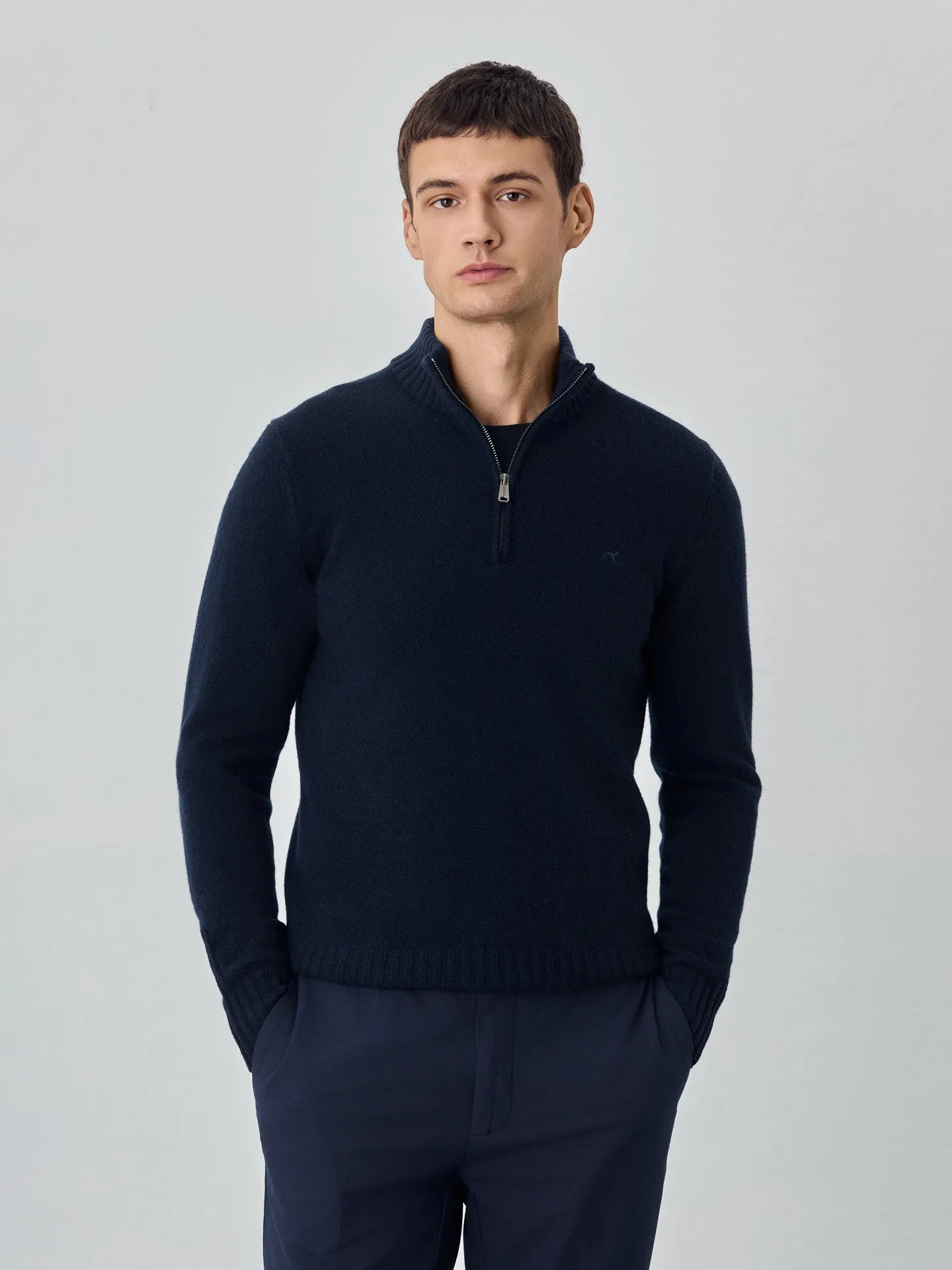 Machine Washable Half-Zip Sweater With Long Sleeves In Lambswool