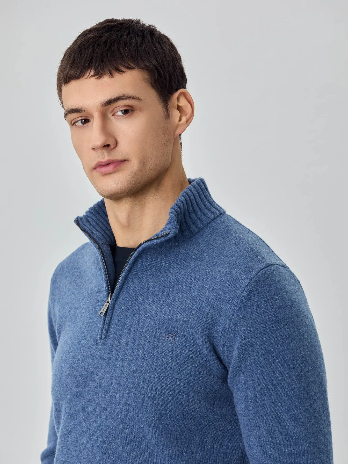 Machine Washable Half-Zip Sweater With Long Sleeves In Lambswool