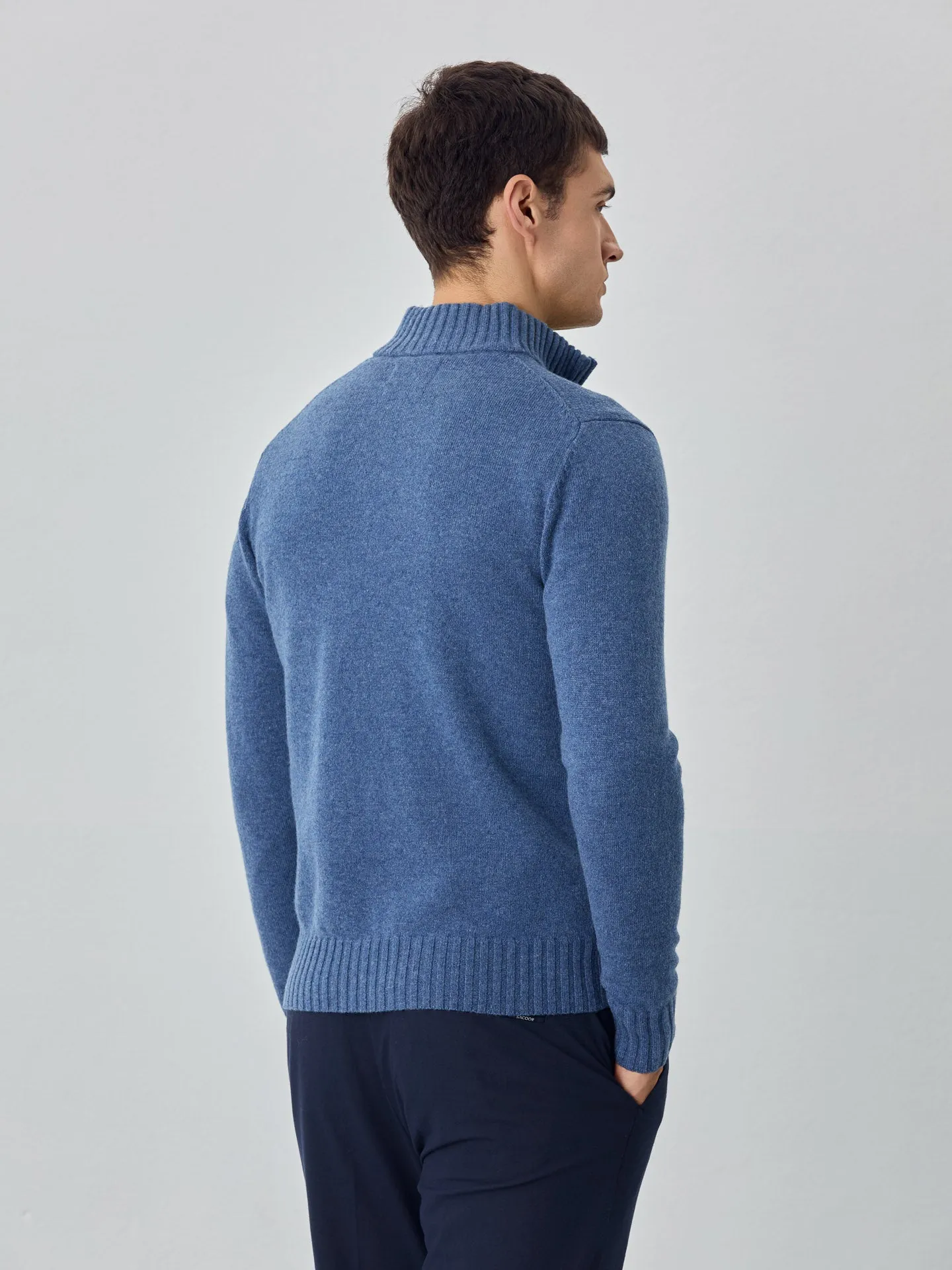 Machine Washable Half-Zip Sweater With Long Sleeves In Lambswool